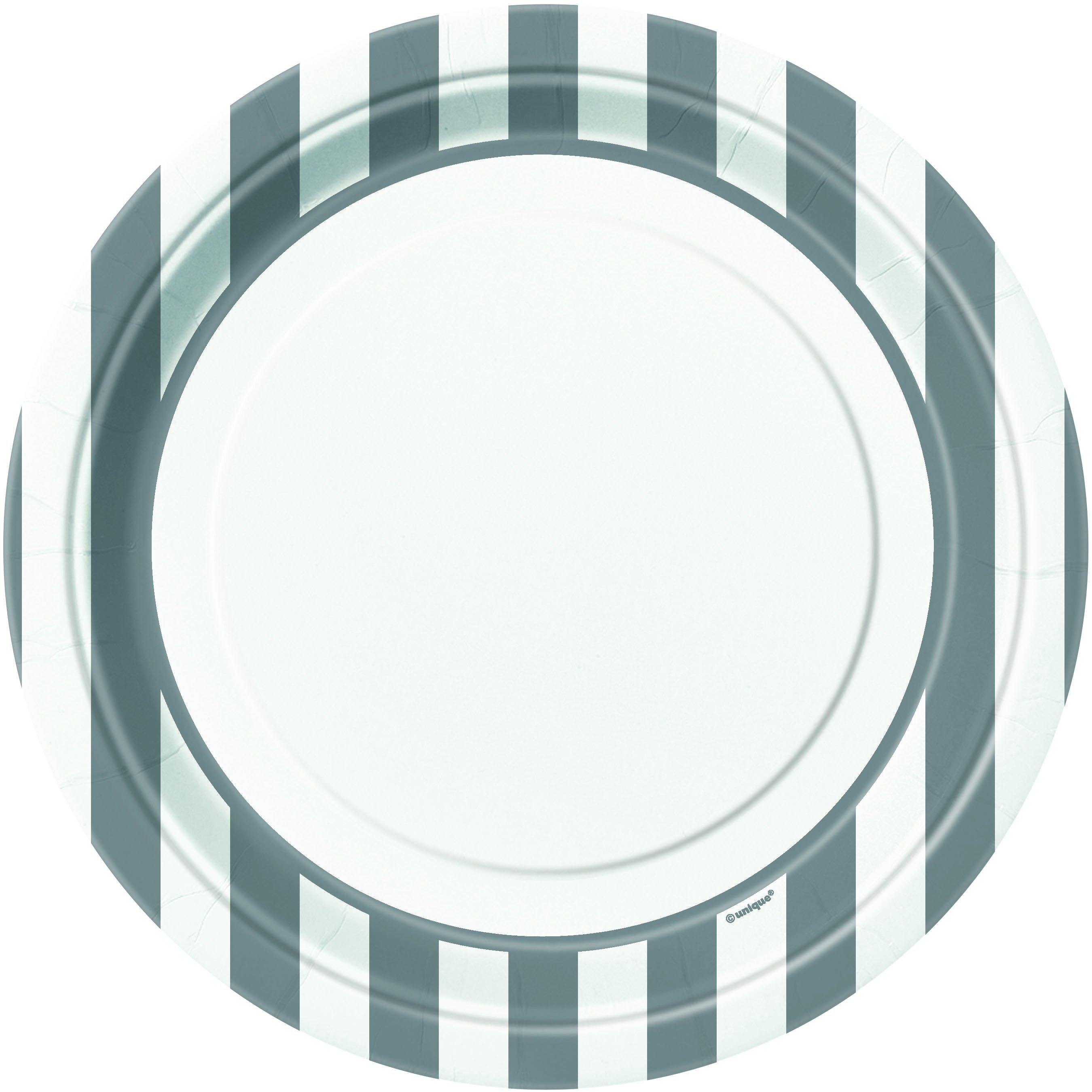 8 Pack Silver Stripes Paper Plates - 23cm