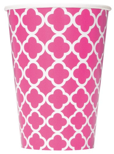 6 Pack Hot Pink Quatrefoil Cups - 355ml