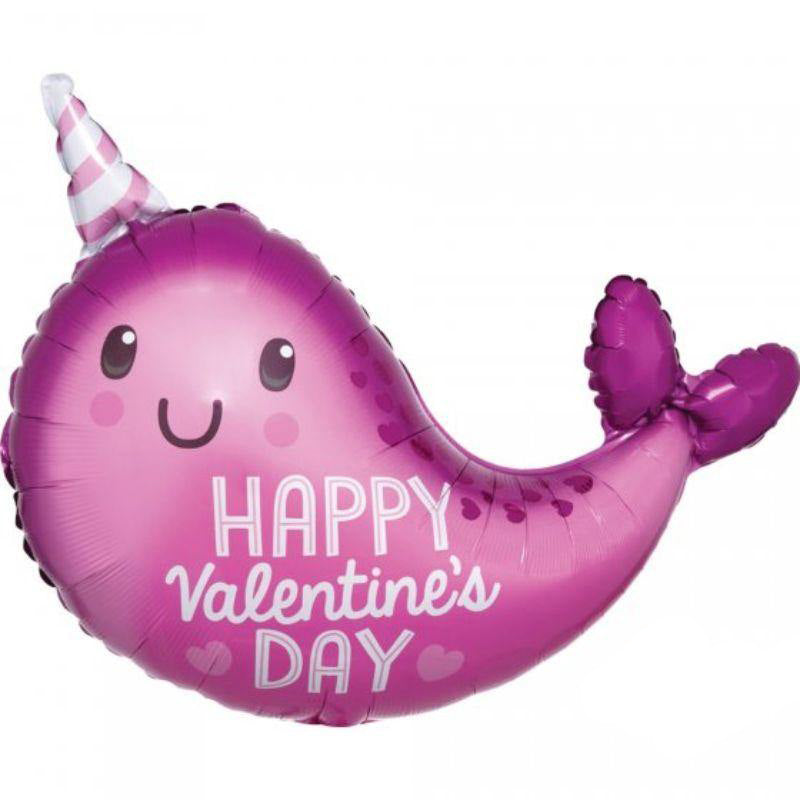 Happy Valentines Day Narwhal Foil Balloon - 45cm