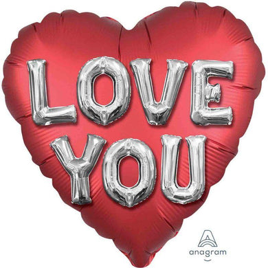 Satin Love You Balloon Letters Heart Foil Balloon - 45cm - The Base Warehouse