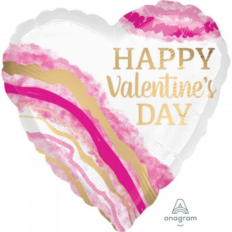 Happy Valentines Day Watercolour Geode Heart Foil Balloon - 45cm