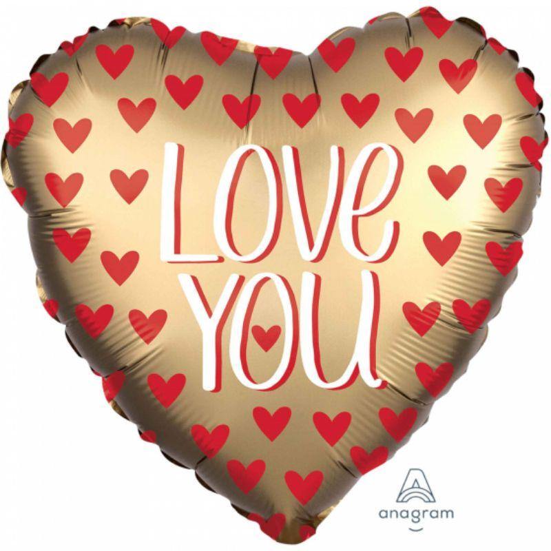 Jumbo Satin Love You Gold Heart Foil Balloon - 71cm