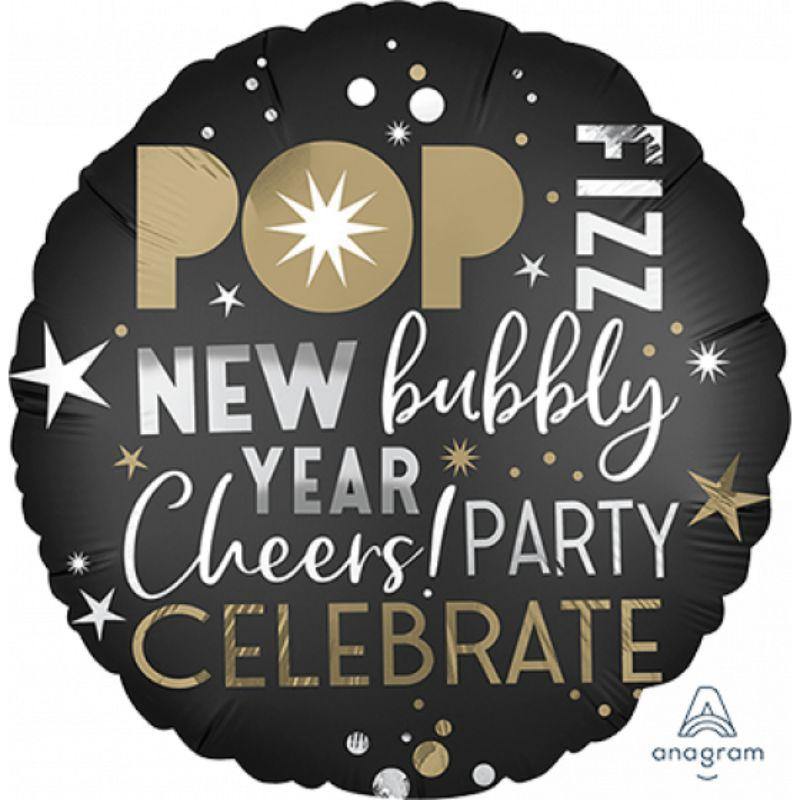 Satin Pop Fizz New Year Foil Balloon - 45cm - The Base Warehouse