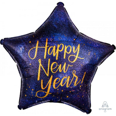 Holographic Midnight Star Happy New Year Foil Balloon - 45cm - The Base Warehouse