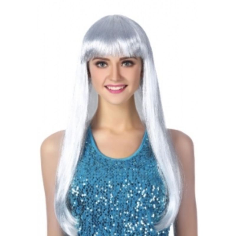 Womens Ash Blonde Long Wig with Tinsel Strands