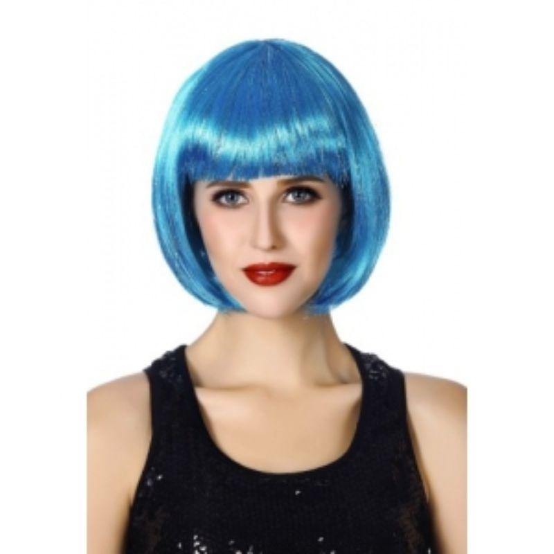 Womens Turquoise Bob Wig with Tinsel Strands - The Base Warehouse