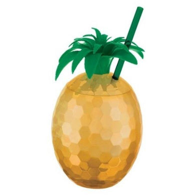 Gold Pineapple Plastic Cup & Straw - The Base Warehouse