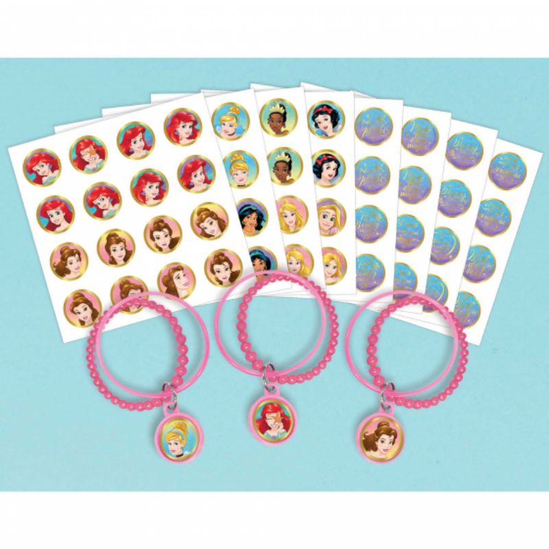 8 Pack Disney Princess Once Upon A Time Charm Bracelets & Stickers - 7cm