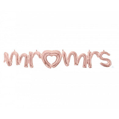 Rose Gold Mr & Mrs Phrase Foil Balloon - 149cm x 25cm - The Base Warehouse