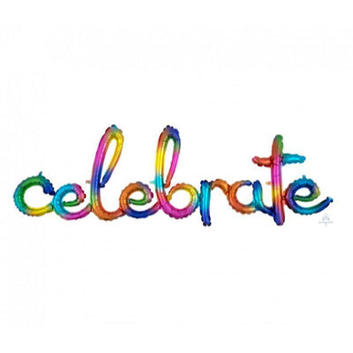 Rainbow Splash Celebrate Phrase Foil Balloon - 149cm x 50cm - The Base Warehouse
