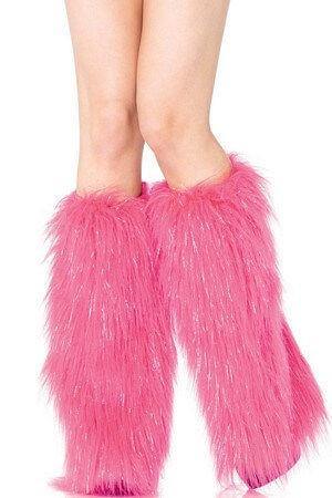 Furry Pink & Silver Leg Warmers - The Base Warehouse