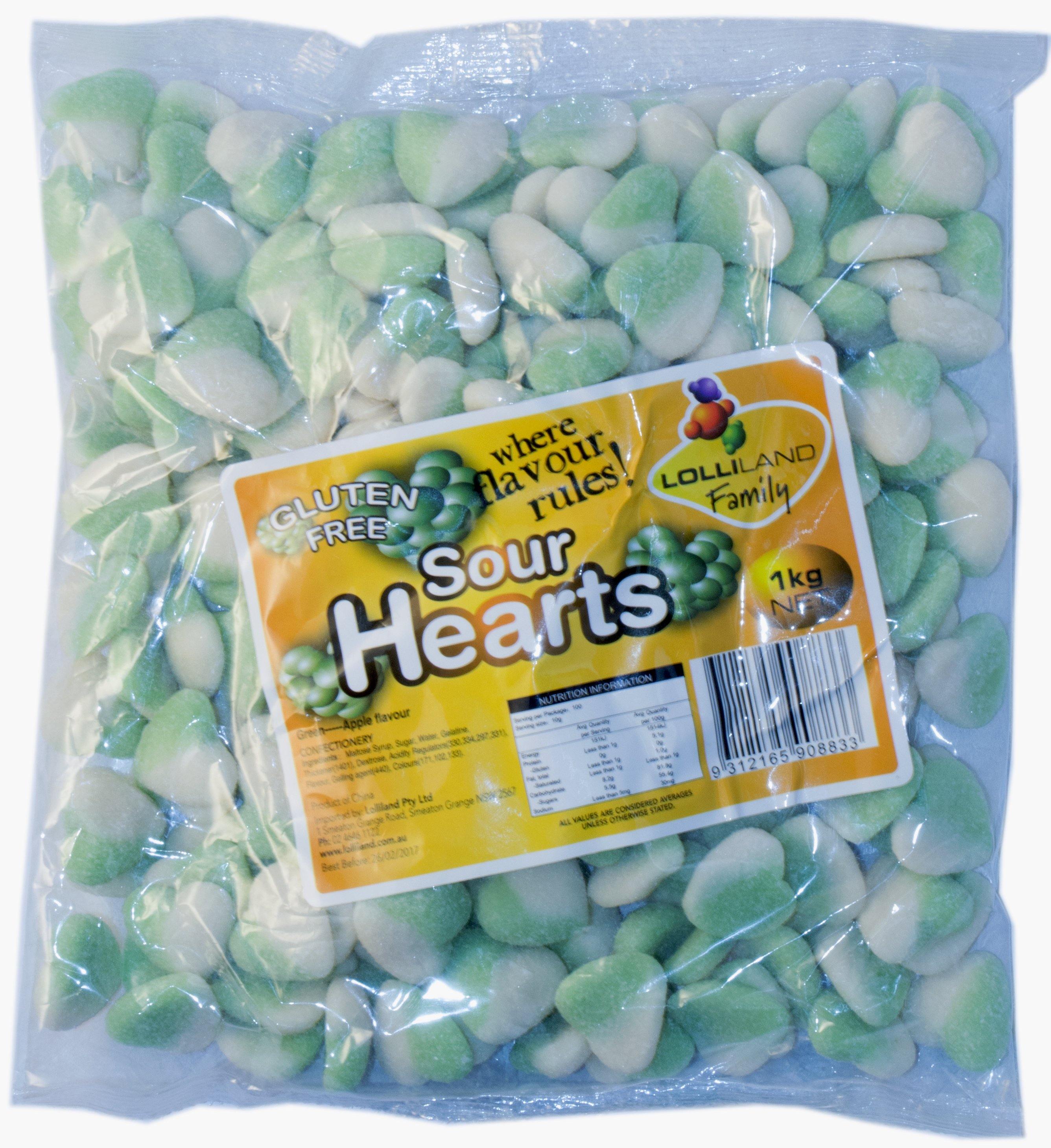 Green Sour Hearts - 1kg - The Base Warehouse