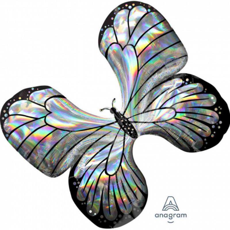 SuperShape Holographic Iridescent Butterfly Foil Balloon - 76cm x 66cm