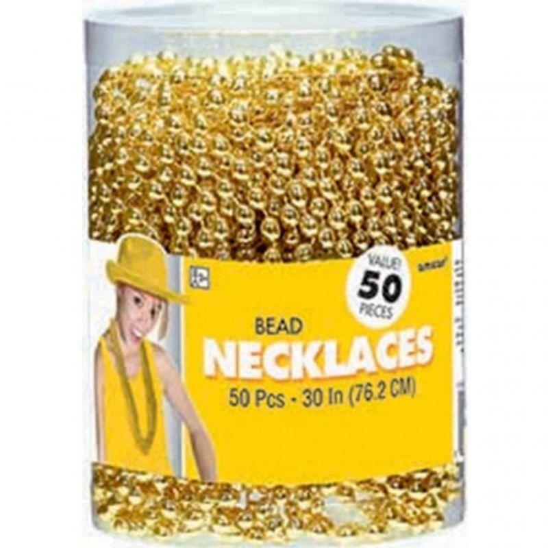 50 Pack Gold Plastic Beaded Necklaces - 76cm - The Base Warehouse