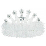 Load image into Gallery viewer, White Plastic Tiara with Tinsel - 10cm x 13cm

