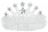 Load image into Gallery viewer, White Plastic Tiara with Tinsel - 10cm x 13cm
