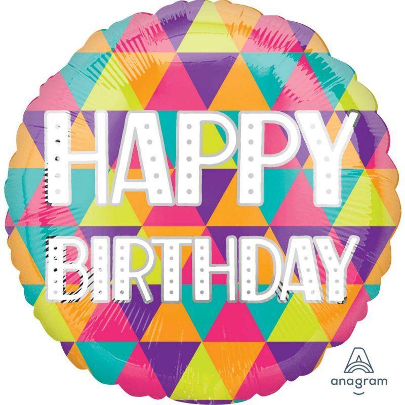Colourful Triangles Happy Birthday Foil Balloon - 45cm
