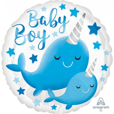Baby Boy Narwhal Foil Balloon - 45cm - The Base Warehouse