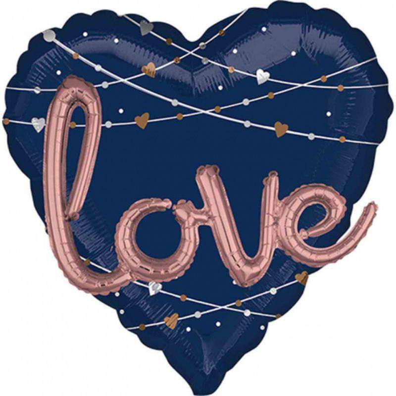 Navy Heart Wedding Love Foil Balloon - 91cm