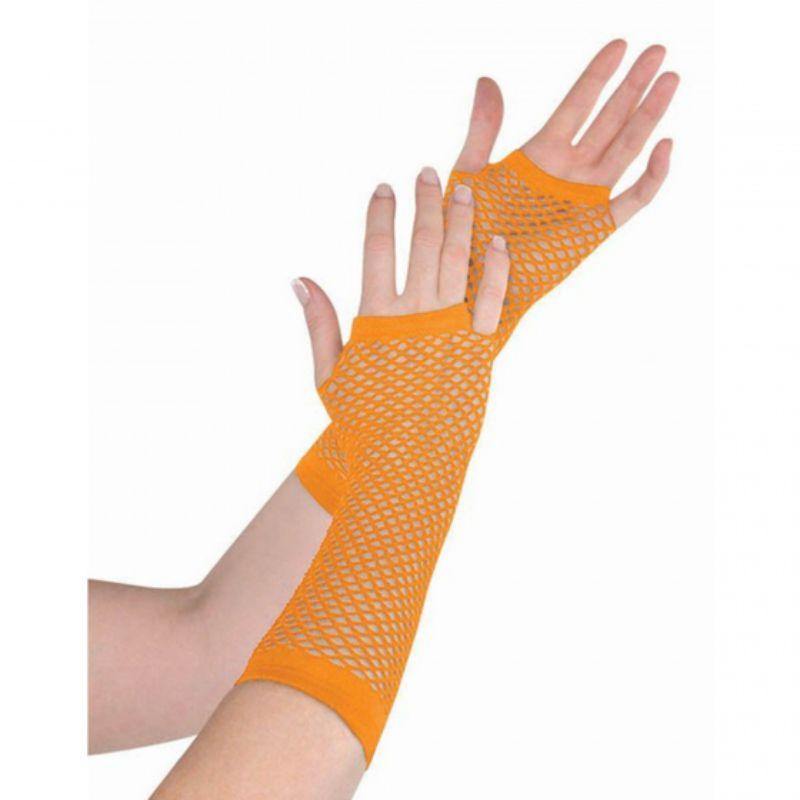 Orange Long Fishnet Gloves - The Base Warehouse