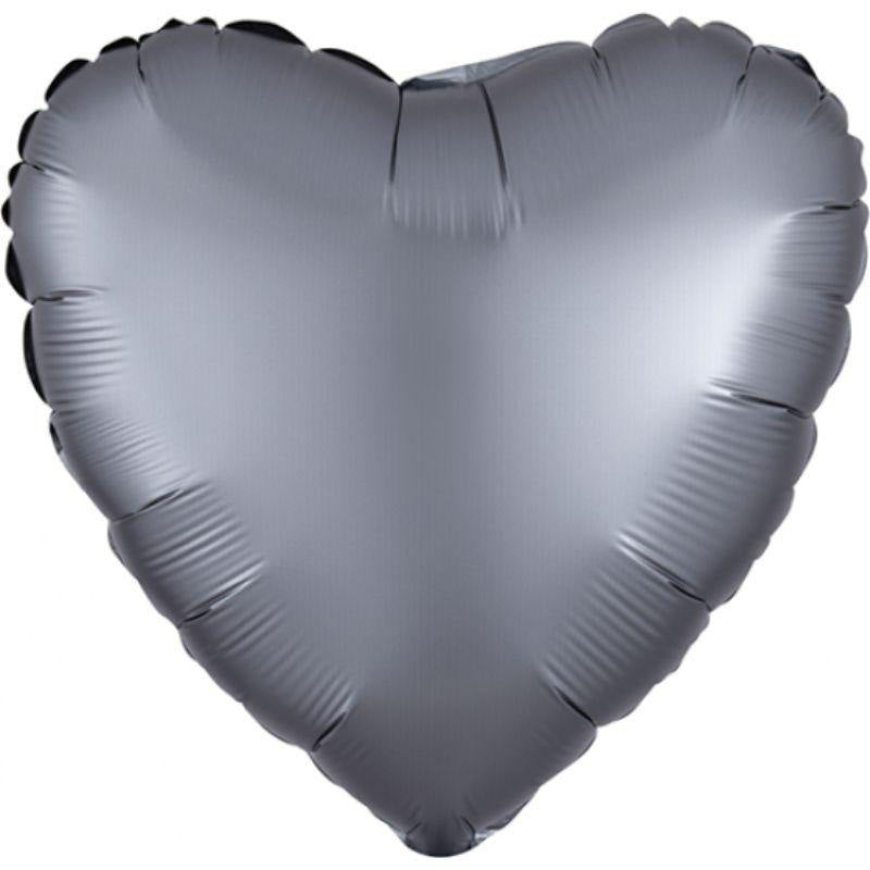 Satin Luxe Graphite Heart Foil Balloon - 45cm