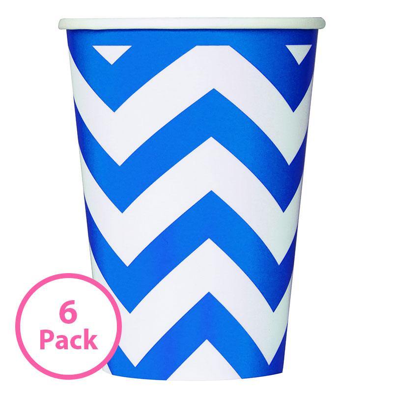 6 Pack Royal Blue Chevron Paper Cups - 355ml - The Base Warehouse