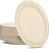 Load image into Gallery viewer, 50 Pack Natural Sugarcane Oval Plates - 32.5cm x 26cm
