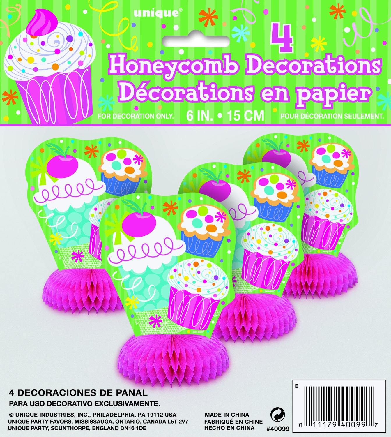 4 Pack Mini Cupcake Honeycomb Decorations - 15cm - The Base Warehouse