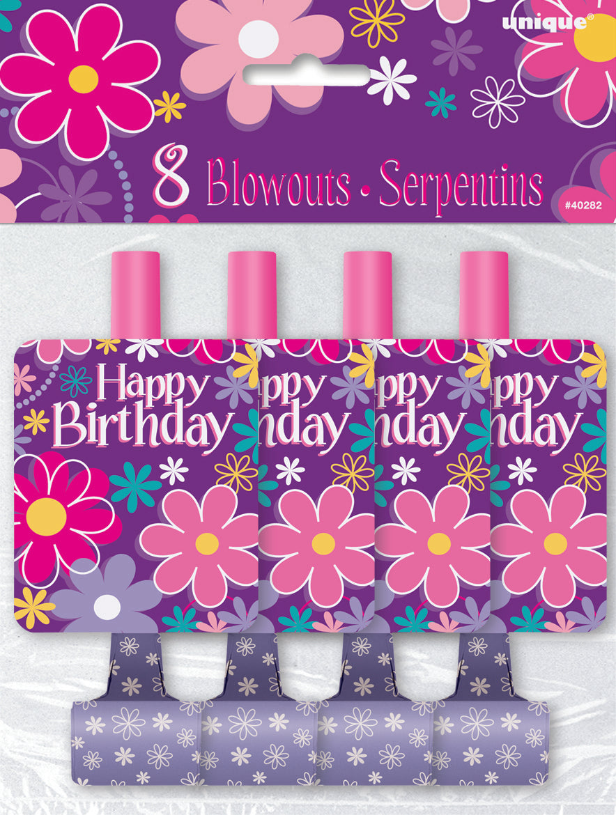 8 Pack Happy Birthday Blossom Blowouts