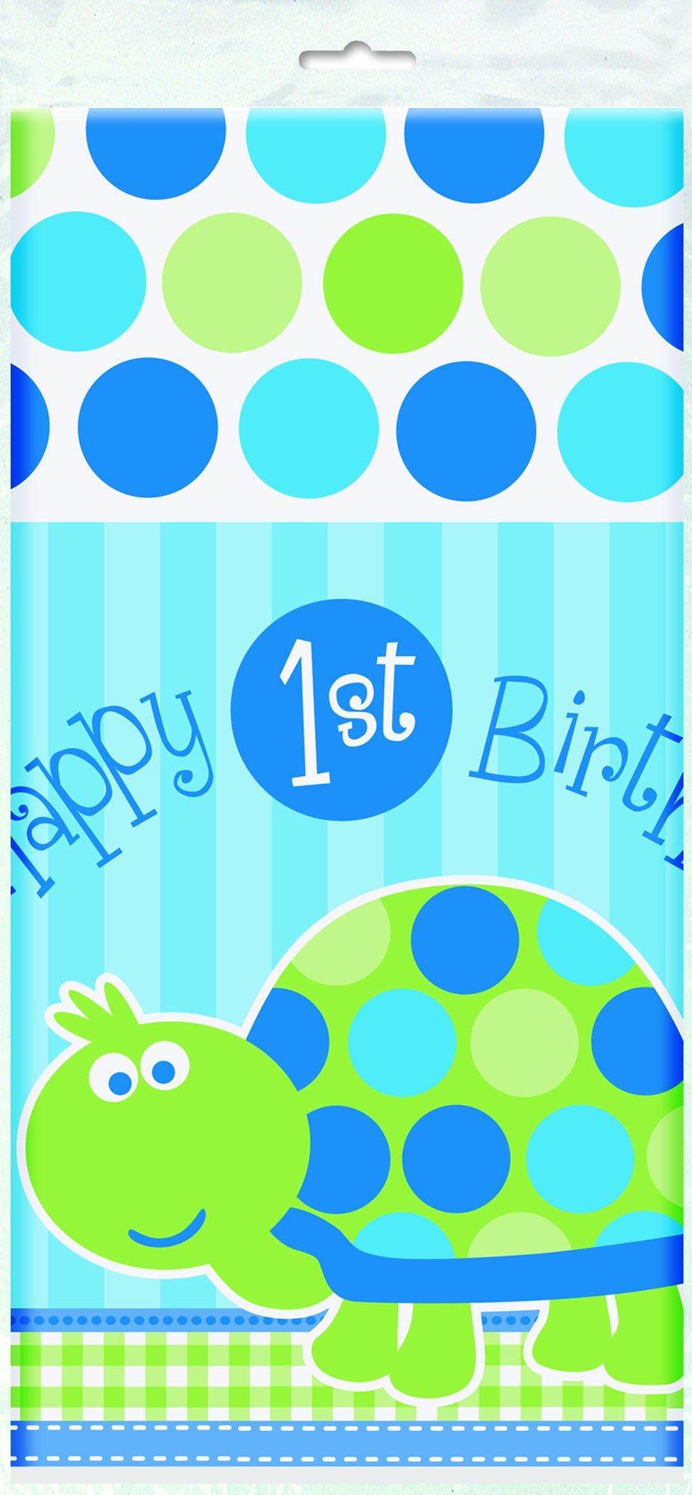 1st Birthday Turtle Plastic Tablecover - 137cm x 213cm - The Base Warehouse