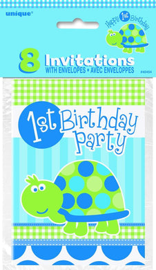 8 Pack 1st Birthday Party Turtle Invitations - The Base Warehouse