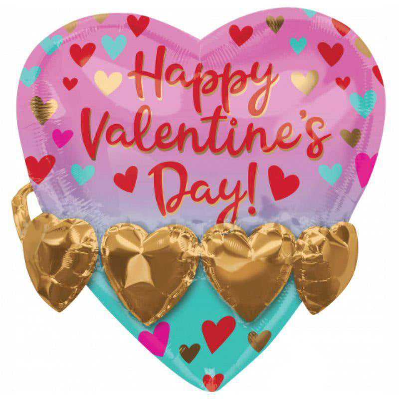 SuperShape Happy Valentines Day & Gold Heart Garland Foil Balloon - 53cm