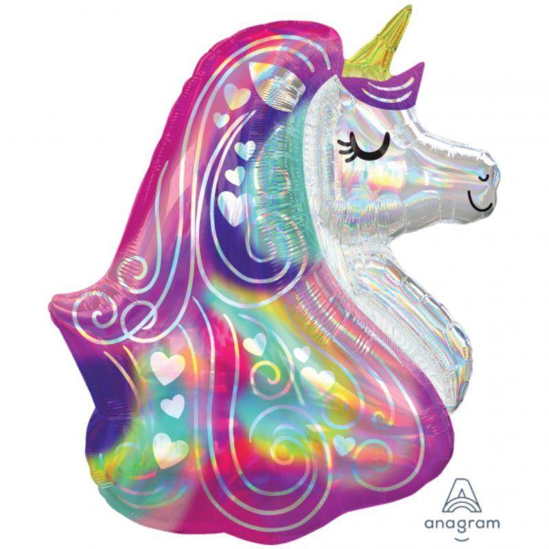 Iridescent Heart Unicorn Foil Balloon - 63cm x 76cm - The Base Warehouse