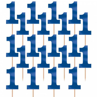 36 Pack 1st Birthday Blue Number One Foil Picks - The Base Warehouse