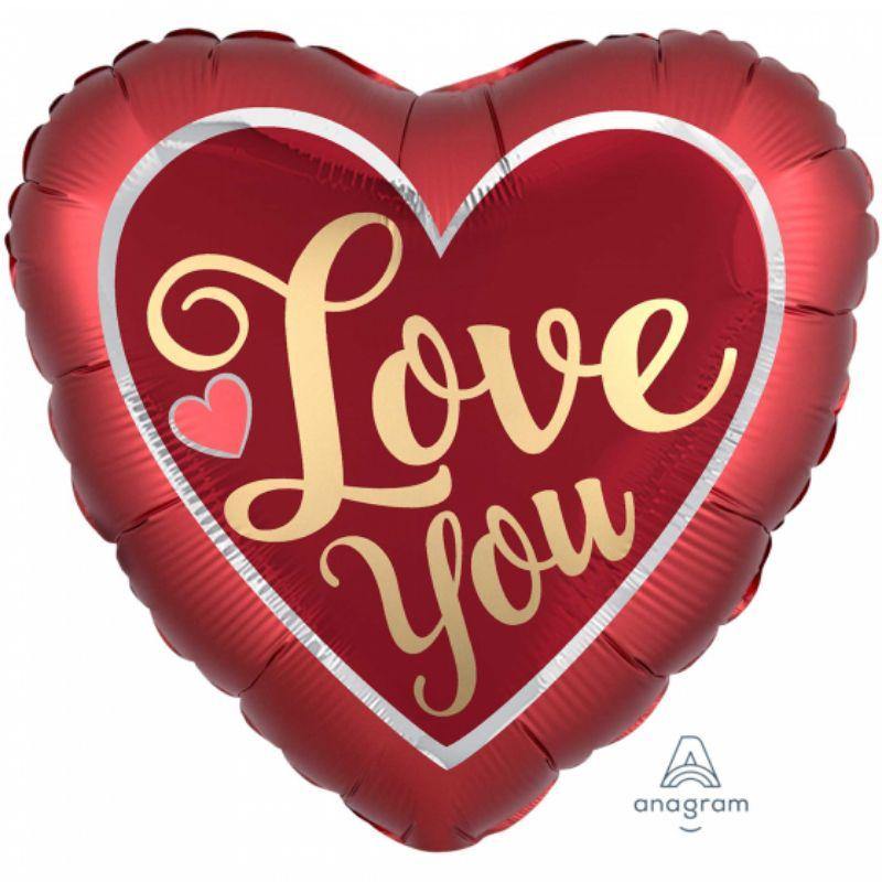 Love You Satin Sangria & Gold Heart Foil Balloon - 71cm