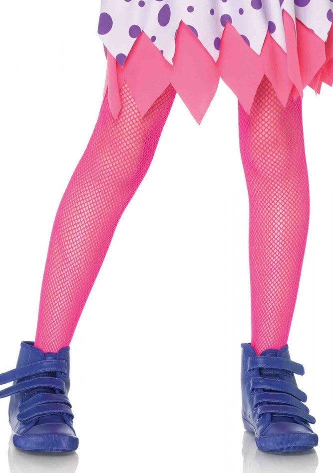 Girls Neon Pink Fishnet Stockings - Extra Large