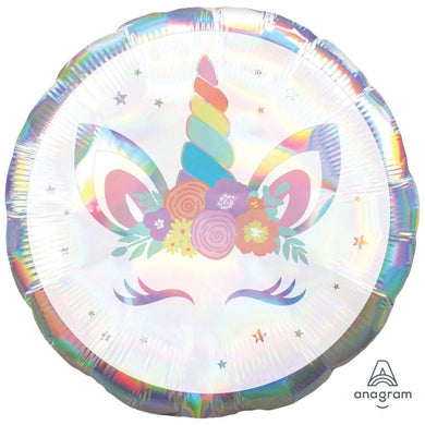 Holographic Iridescent Unicorn Party Round Foil Balloon - 45cm - The Base Warehouse