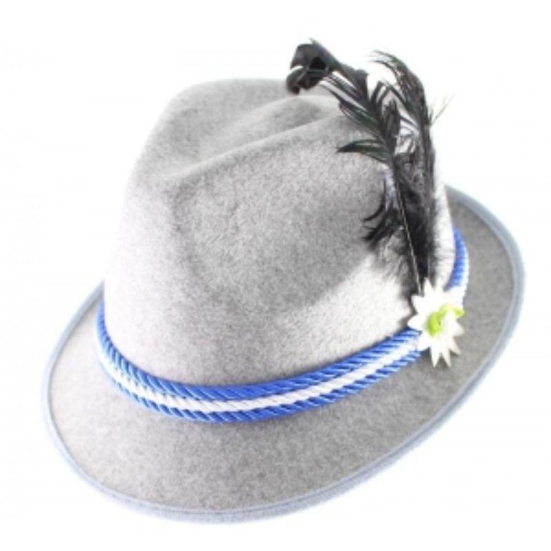 Grey Beer Fedora with White and Blue Braid - The Base Warehouse