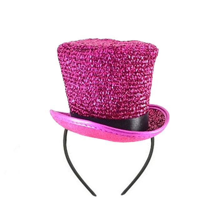 Hot Pink Glitter Top Hat with Headband - The Base Warehouse