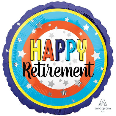 Happy Retirement Colourful Circle Round Foil Balloon - 45cm - The Base Warehouse