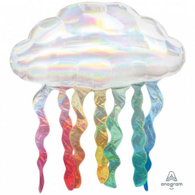SuperShape Holographic Iridescent Cloud with Streamers Foil Balloon - 76cm x 45cm - The Base Warehouse