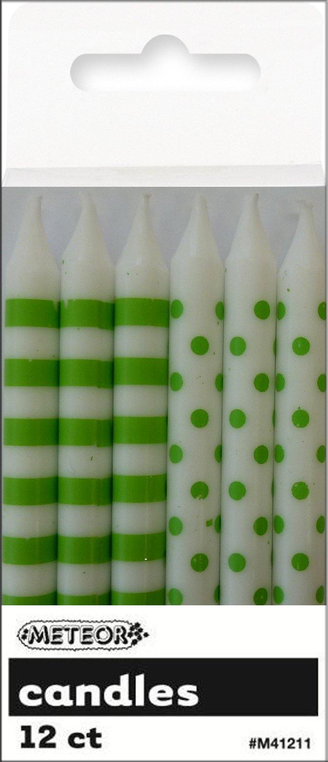 12 Pack Lime Green Dots & Stripes Candles