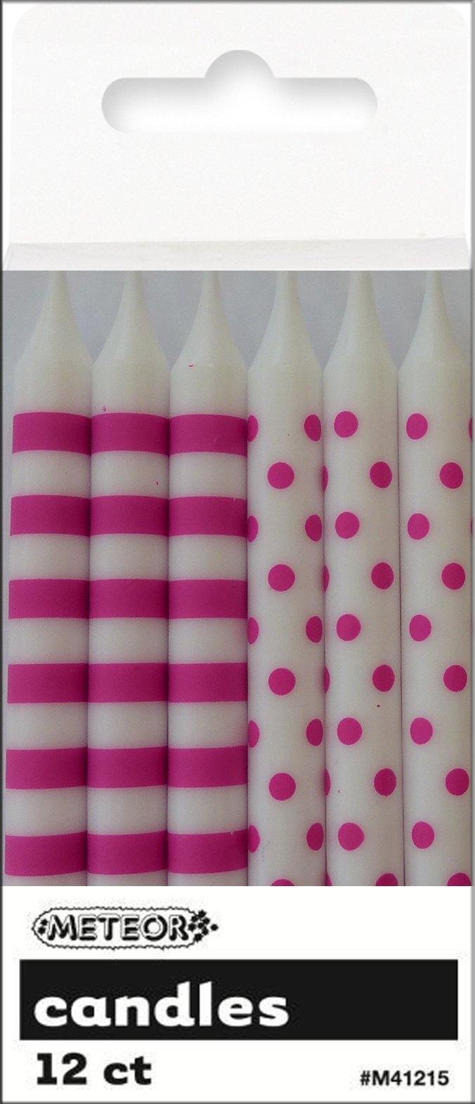 12 Pack Hot Pink Dots & Stripes Candles - The Base Warehouse