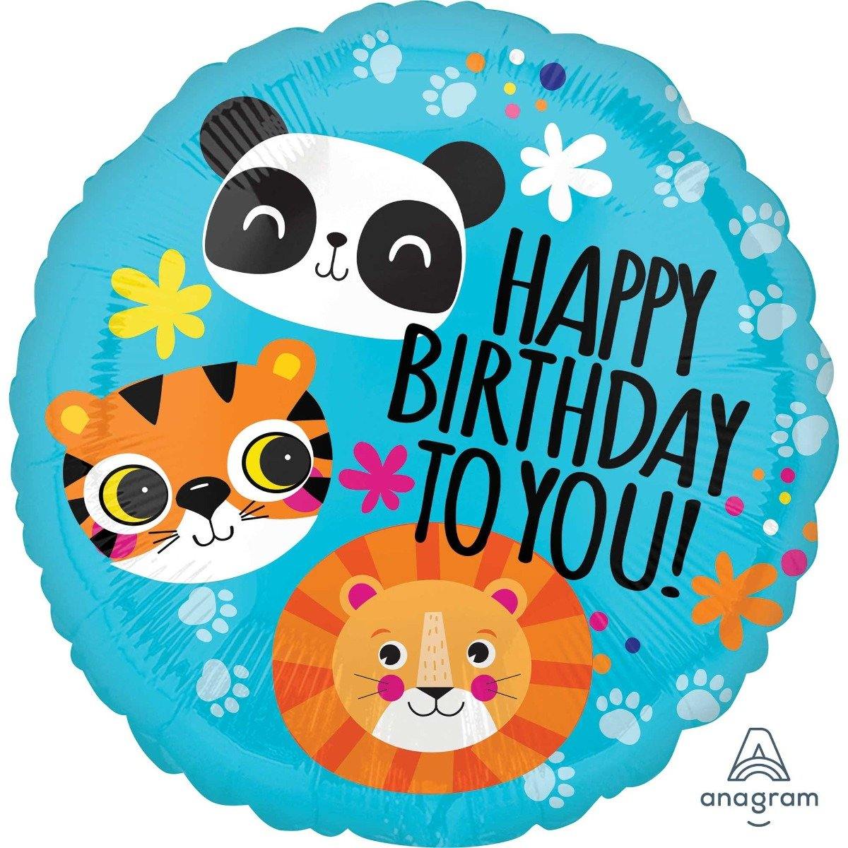 Cute Animals HBD Round Foil Balloon - 45cm - The Base Warehouse