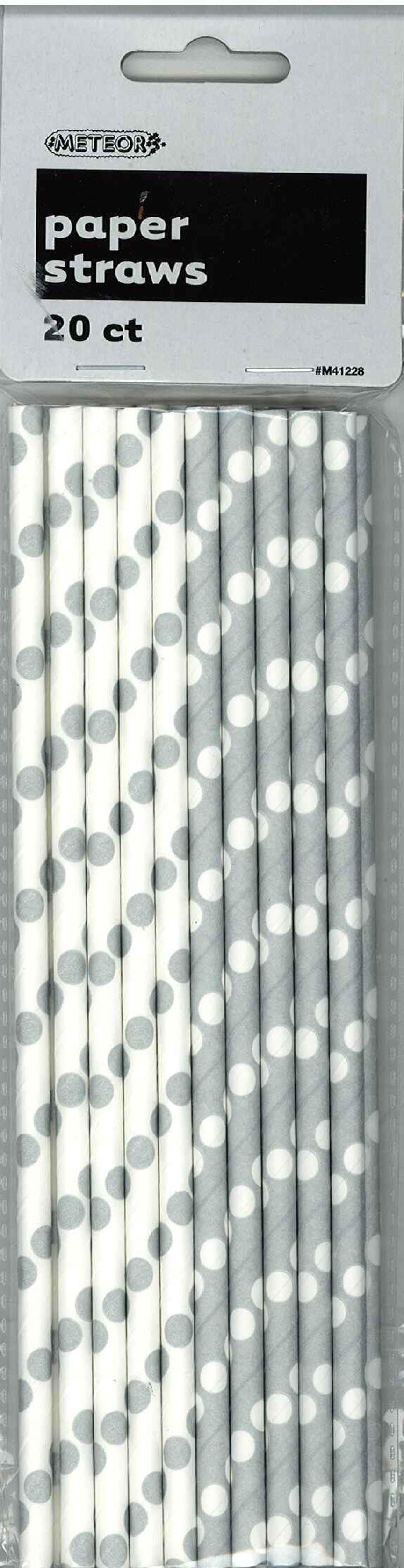 20 Pack Silver Dots Paper Straws - The Base Warehouse