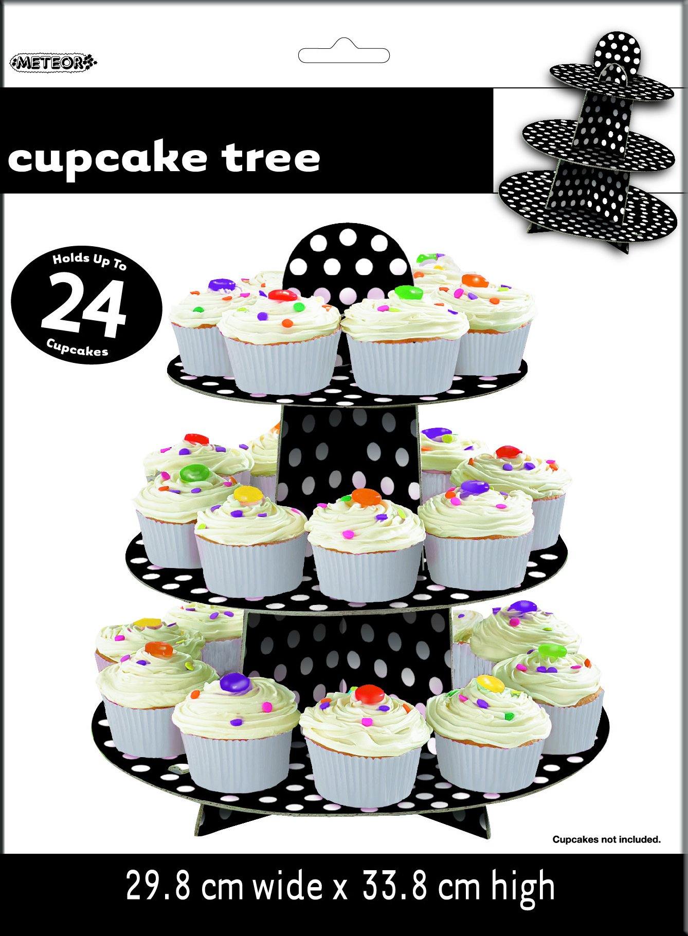 3-Tier Midnight Black Dots Cupcake Tree - 30cm x 34cm - The Base Warehouse