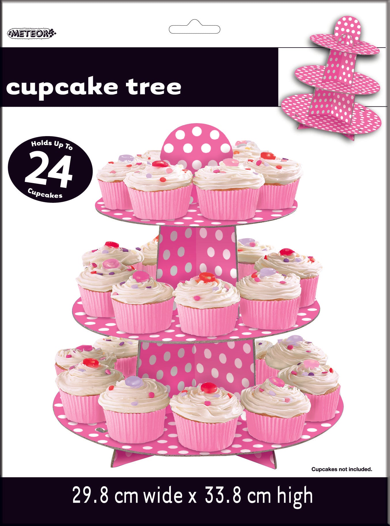 3-Tier Hot Pink Dots Cupcake Tree - 30cm x 34cm