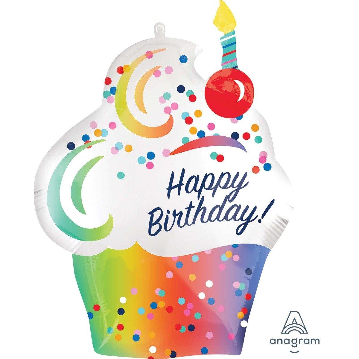 SuperShape Satin Cupcake HBD Foil Balloon - 50cm x 68cm - The Base Warehouse