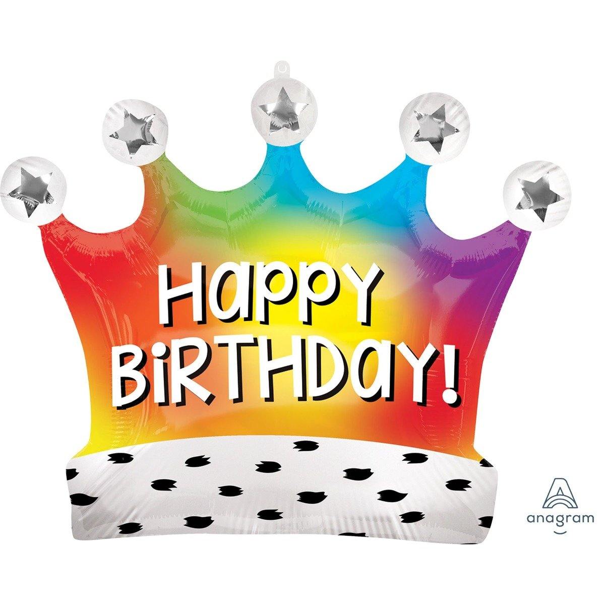 SuperShape HBD Rainbow Crown Foil Balloon - 68cm x 53cm - The Base Warehouse