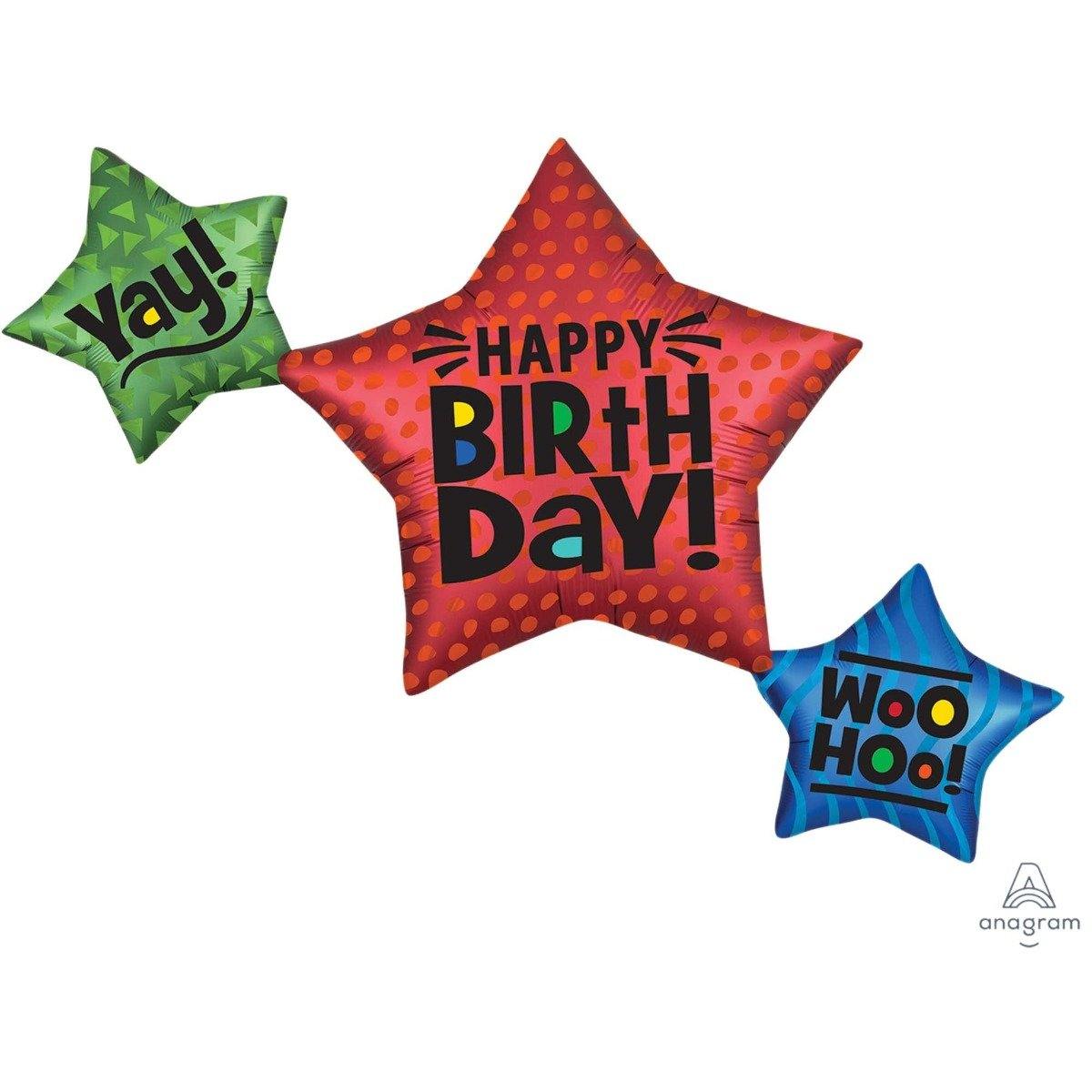 SuperShape Satin Star Trio Foil Balloon - 99cm x 73cm - The Base Warehouse